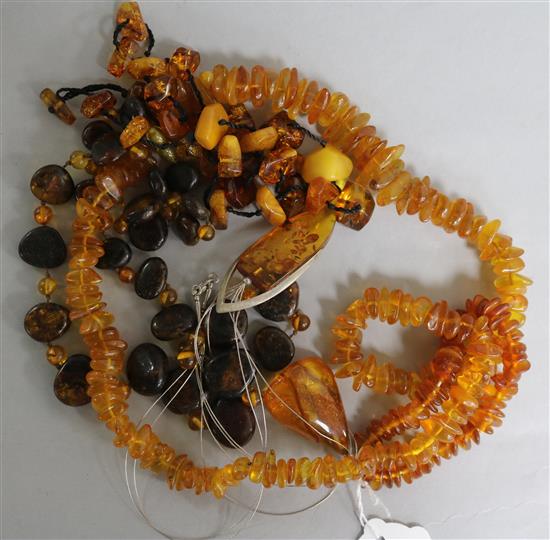 Six items of amber jewellery.